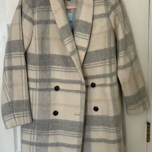 Ann Taylor Gray and Cream Plaid Pea Coat